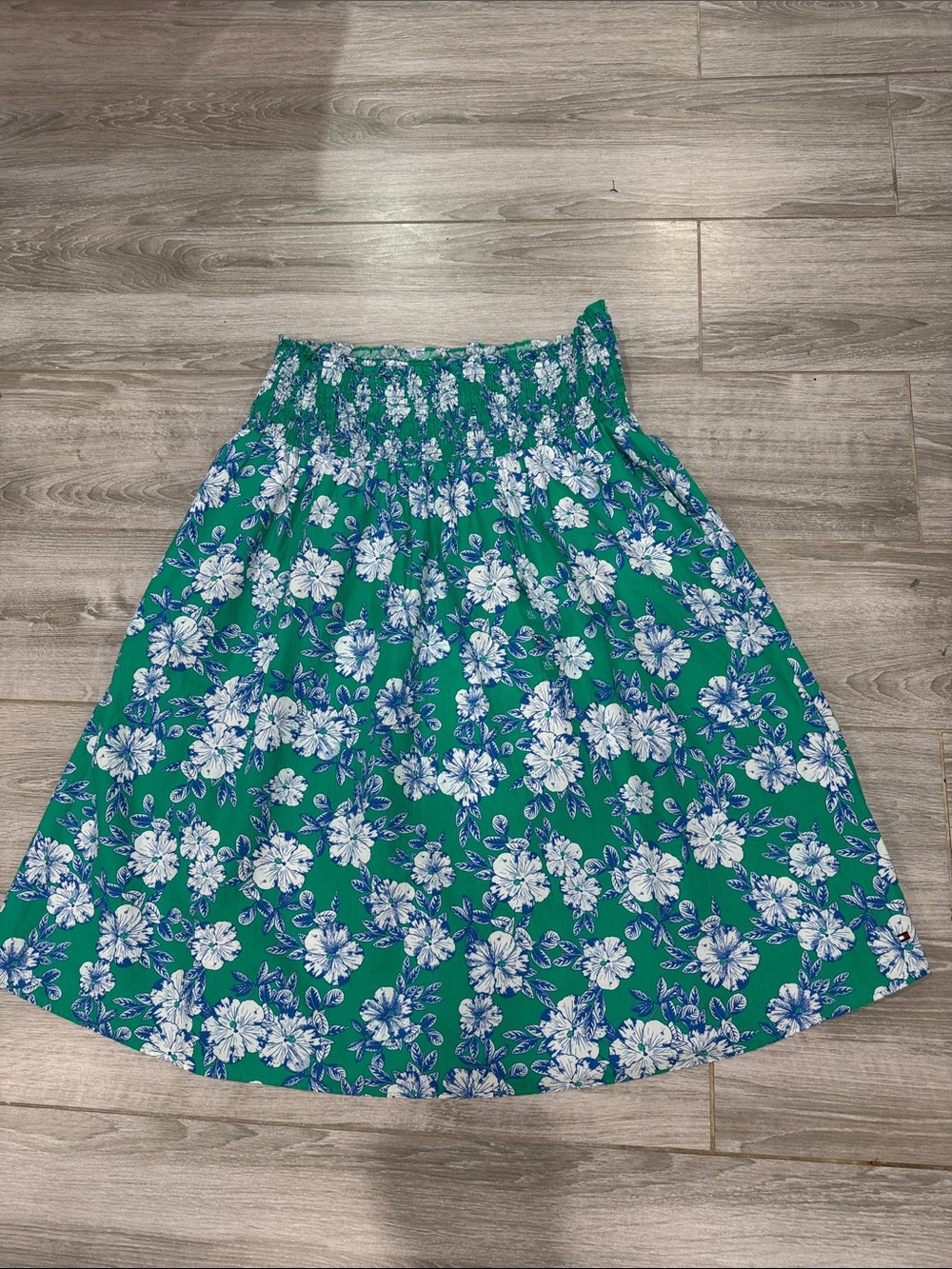 Tommy Hilfiger Green Floral Smocked-Waist Women’s Skirt XL